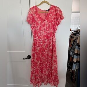 Leslie Fay Coral Pink Floral Wrap Maxi Dress